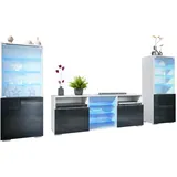 Vladon Wohnwand, Schwarz Hochglanz, Holzwerkstoff, 286x122.5x35 cm, Wohnzimmer, Wohnwände, Wohnwand-Sets