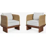 Sklum - 2er-pack Sessel Aus Famara-rattan Und Akazienholz Akazie Braun