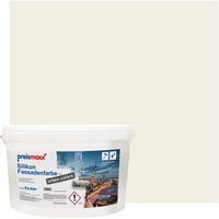 Preismaxx Silikonharz Fassadenfarbe, Altweiß Weiß 2,5 Liter, hochwertige, matte, wasserabweisende Aussen-Dispersion, sehr guter Regenschutz - Abperleffekt