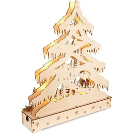 Brubaker 3D Lichterbogen - LED Schwibbogen - Tannenbaum Wald - Weihnachtsbeleuchtung Holz - 34 x 28 x 9 cm - Handbemalte Weihnachtsdeko - Braun/Weiß