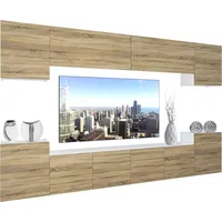 Belini Wohnwand Vollausstattung Wohnzimmer-set Moderne Schrankwand Mit Led-beleuchtung Anbauwand Tv-schrank Sonoma Eiche - Belini