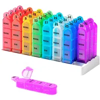 Zoksi Tablettenbox Monat 32 Tage, Pillendose 31 Tage 4 Fächer Morgens Mittags Abends Schlafenszeit, Medikamentenbox für 1 monat,mit Täglicher Tragbarer Pillenbox für Unterwegs