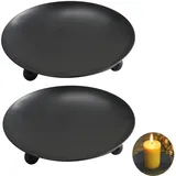 ERBO Kerzenhalter Stumpenkerzen, Kerzenständer Stabkerze Schwarz 2er Set, Teelichthalter Metall für Hochzeit Räucherkegel Spa Gebet Home Party, Weihnachts Tisch Deko, Adventskranz (9 x 1,5cm)