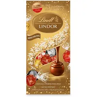 Lindt Schokolade LINDOR Mischung | 137g Beutel | ca. 10 LINDOR Kugeln mit zartschmelzender Füllung in den Sorten Milch, Dark 60%, Weiß, Haselnuss | Pralinengeschenk | Schokoladengeschenk | 75 Jahre