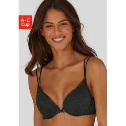 Push-up-BH S.OLIVER "Clarissse", Damen, Gr. 80, Cup C, schwarz, Microtouch, Obermaterial: 94% Polyamid, 6% Elasthan, feminin, BHs, mit feiner Spitze und Trägern in Bänder-Optik