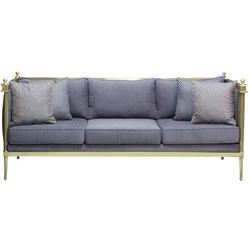 Casa Padrino Luxus Sofa Blau / Matt Gold 224 x 80 x H. 88 cm - Wohnzimmer Sofa - Hotel Sofa - Wohnzimmer Möbel - Wohnzimmer Einrichtung - Hotel Möbel - Luxus Möbel - Luxus Einrichtung