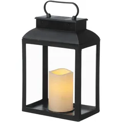 Deko Kunststoff Laterne mit LED Kerze - 29 cm Timer Batterie Betrieb