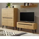 furn.design Wohnwand Schrankwand Wohnkombination Eiche Artisan schwarz 3-teilig Ronson