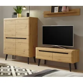 furn.design Wohnwand Schrankwand Wohnkombination Eiche Artisan schwarz 3-teilig Ronson