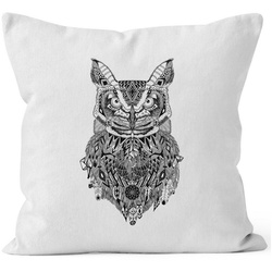 Autiga Dekokissen Kissenbezug Eule Atzekenmuster Ethno Boho Bohamian Atzec Owl 40×40 Autiga® weiß