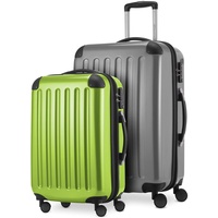 HAUPTSTADTKOFFER - Alex - 2er Kofferset Hartschale glänzend, mittelgrosser Koffer 65 cm + Handgepäck 55 cm, 74 + 42 Liter, TSA, Silber-apfelgrün
