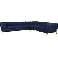 Leonique Chesterfield-Sofa »Amaury L-Form«, großes Ecksofa, Chesterfield-Optik, Breite 323 cm, Fußfarbe wählbar blau