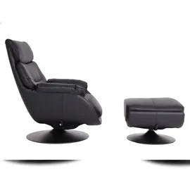 Mendler Relaxsessel mit Hocker HWC-K99, Fernsehsessel Sessel, Wippfunktion drehbar, Metall Echtleder/Kunstleder ~ schwarz
