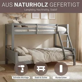 Homestyle4u Etagenbett 90 x 200 cm Kiefer massiv grau