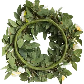 Botanic-Haus Rosenkranz (mit verschiedenfarbigen künstlichen Rosen) auf Drahtring (Creme-weiß-leicht-gelb)
