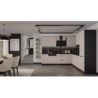 Küchen-Preisbombe Winkelküche Arona L-Form 280 x 270 cm beige + schwarz