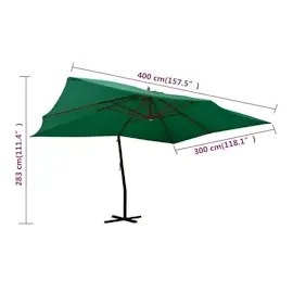 vidaXL Ampelschirm mit Holzmast 400 x 300 cm Grün
