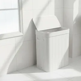 Relaxdays Wäschekorb mit Deckel, 100 l, 2 Innenfächer, HxBxT: 63 x 52 x 32 cm, Badezimmer Wäschetruhe, Weiß