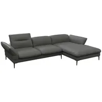 flexlux Ecksofa Salino, Funktionssofa mit Recamiere, Relaxsofa, Ecksofa, Sofa mit Arm- und Kopfteil-Verstellungen, Kaltschaum & Stahl-Wellen grau