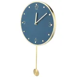 Serlium Einfache Pendeluhr,53cm Moderne Runde Wanduhr, Große Wohnzimmeruhr Messing-Hängeuhr mit Pendel für Heimbüro-Dekoration(Blau - rundes Pendel)