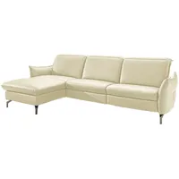 Livetastic Ecksofa, Creme, Leder, Echtleder, Nappaleder, 4-Sitzer, Ottomane links, L-Form, 233x179 cm, Made in EU, Hocker erhältlich, motorische Relaxfunktion, Armteil links, rechts, Wohnzimmer, Sofas & Couches, Wohnlandschaften, Ecksofas
