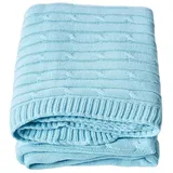 Homescapes - Baumwolldecke mit Zopfmuster, Hellblau, 130 x 170 cm,