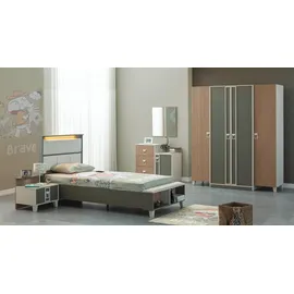 aea Komplette Kindermöbel Kinderbett Bett Holz Set 5tlg Kinderzimmer, Grau