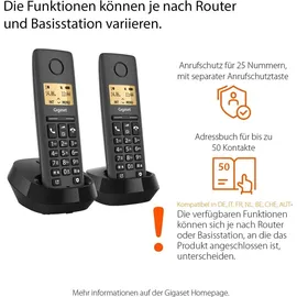 Gigaset Pure 120 Duo - 2 schnurlose Telefone mit Anrufschutz und ECO DECT - beleuchtetes Display - hörgerätekompatibel, anthrazit schwarz [Kompatibel in DE, IT, FR, NL, BE, Che, AUT]