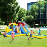 Aufblasbare Burg Mit Gebläse, Wasserpark, Rutschen, Trampolin, Kletterwand, Kanone, Basketballkorb