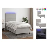 vidaXL Boxspringbett mit Matratze & LED Hellgrau 90x200 cm Stoff