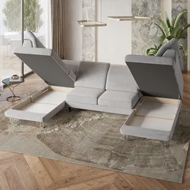 masseno WOHNLANDSCHAFT TERAMO Beige, Velours-Stoff mit Schlaffunktion