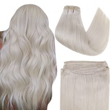 Easyouth Blond Tressen Echthaar Eextensions Glatt Tressen Haarverlangerung Remy Echthaar Tressen Haar Extensions Eisblond 50 cm 100g #1000