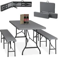 Relaxdays Bierzeltgarnitur klappbar, 3-TLG. Bierbank Set mit großem Tisch, für Garten, Festzeltgarnitur, 180 cm, grau
