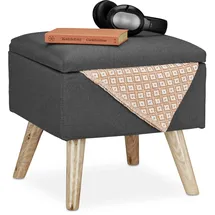 Relaxdays Hocker mit Stauraum, Kunstleinen-bezug, gepolstert, Holzbeine, Fußhocker mit Deckel, Hbt 40x40x40 cm, grau