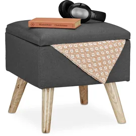 Relaxdays Hocker mit Stauraum, Kunstleinen-bezug, gepolstert, Holzbeine, Fußhocker mit Deckel, Hbt 40x40x40 cm, grau