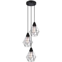 Pendelleuchte Retro Hängeleuchte Esstischlampe Wohnzimmerlampe 3 flammig, Käfig Design schwarz, 3x E27, DxH 29 x 120 cm