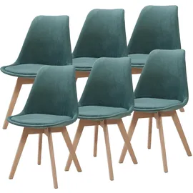[en.casa] Esszimmerstuhl Fläten Cord Dunkelgrün 6er Set