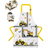 WERNNSAI Kinderschürze Set – Kochschürze für Kinder mit Kochhut Handschuhe, LKW, S