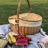 Garneck Picknickkorb mit Deckel Einkaufskorb Geflochten Pilzkorb Obstkorb Brotkorb Rattan Korb Weidenkorb Mit Henkel Geflochtener Korb Blumen Korb für Outdoor Picknick 35CM