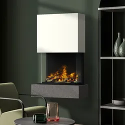 muenkel design Como [Elektrokamin Opti-myst]: Galaxy (Schiefer dunkelgrau) - Haube weiß - Mit Heizung