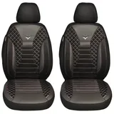 BREMER SITZBEZÜGE Maß Auto Schonbezüge kompatibel mit VW T5 Transporter Fahrer & Beifahrer Set ab 2003-2015 / Auto Schonbezug Velour Kunstleder Set 2er Pack in Schwarz/Weiße Naht (PS808)