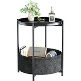 luxuskollektion Beistelltisch runder mit Stoffkorb für Wohnzimmer Schlafzimmer