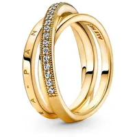 Pandora 169057C01 Damen-Ring Dreifach Gekreuzte Pavé Schienen Goldfarben, 52/16,6