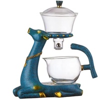 RORA Teekannen-Set aus Glas, halbautomatisch, drehbar, mit Teesieb, Lazy Kungfu-Teekanne, Set (Hirsch-Teekanne)