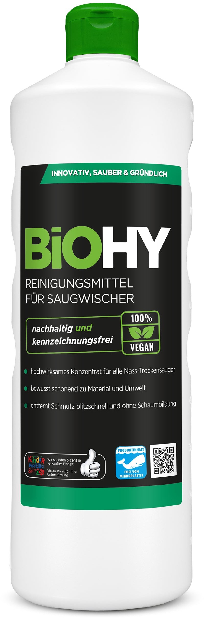 BiOHY Reinigungsmittel für Saugwischer, Reiniger für Nass- und Trockensauger, Bodenwischpflege, Bio Reiniger 1 x 1 Liter Flasche