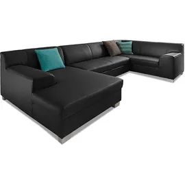 DOMO collection Wohnlandschaft Kunstleder U-Form 3-Sitzer Schwarz