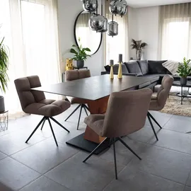 Home Deluxe Esszimmerstuhl drehbar 4er Set NODA - Webstoff Grau/Braun
