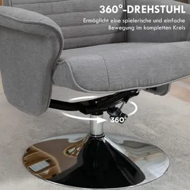 Homcom Relaxsessel mit Hocker Samt 71 x 104 x 69 cm Grau drehbar/neigbar