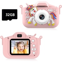 Kinderkamera, 1080P HD Digitalkamera Kinder, 2,0 Zoll Bildschirm Doppelobjektivkamera mit 32GB SD-Karte Selfie Kinder Kamera für 3-12 Jahre Jungen Mädchen Spielzeug Weihnachten Geburtstag Geschenke