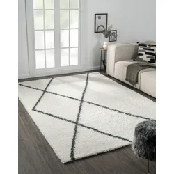 Hochflor-Teppich "My Shaggy Raute", beige (creme, dunkelgrau), B:200cm H:37mm L:290cm, Polypropylen (PP), MYFLAIR MÖBEL & ACCESSOIRES, Teppiche, Shaggy, Scandi Rauten Design, leicht glänzend, extra flauschig